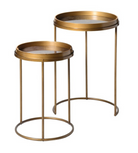 Set of 2 Bronze World Map Round Tray Tables