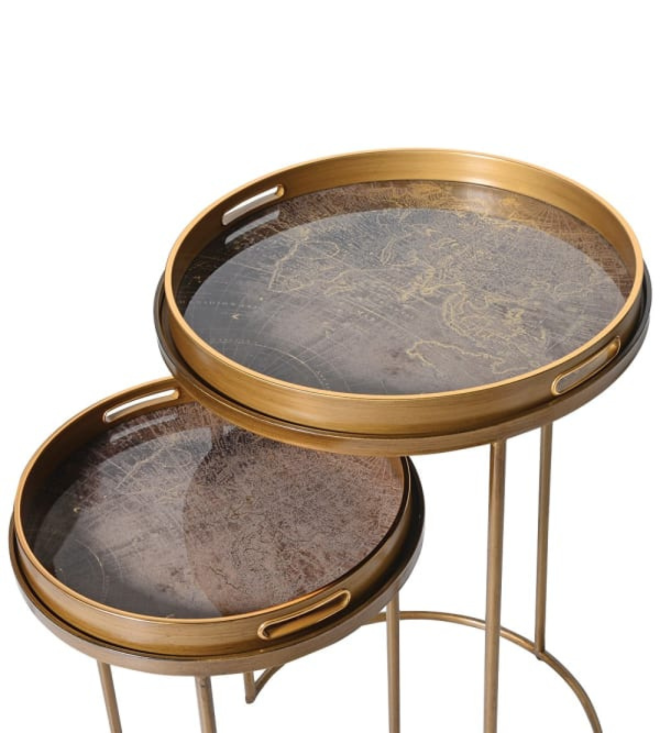 Set of 2 Bronze World Map Round Tray Tables – Chloe Jade Home