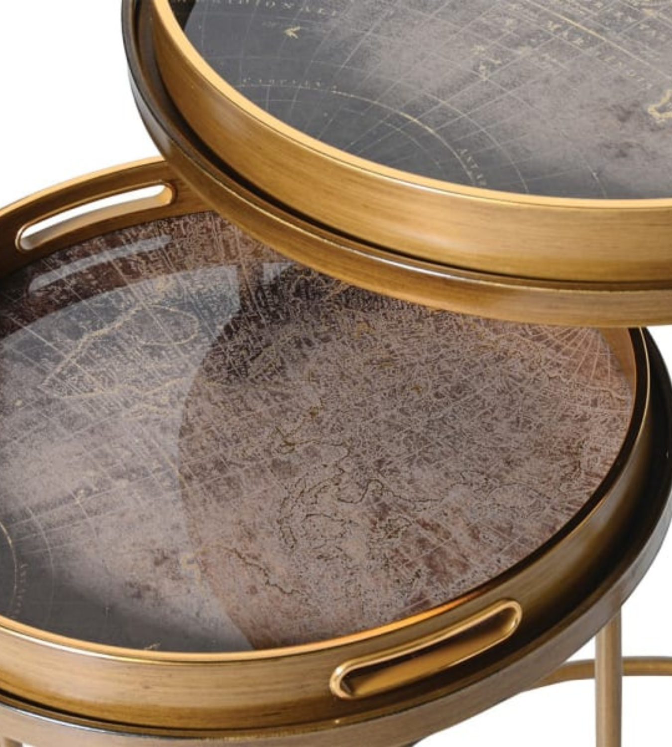 Set of 2 Bronze World Map Round Tray Tables – Chloe Jade Home