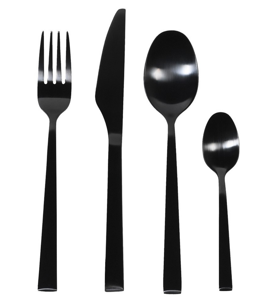 Set of 16 Black Stainless Steel Cutlery Set