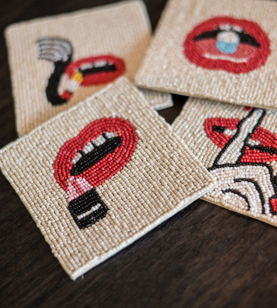 Set of 4 Beaded Lips Coasters