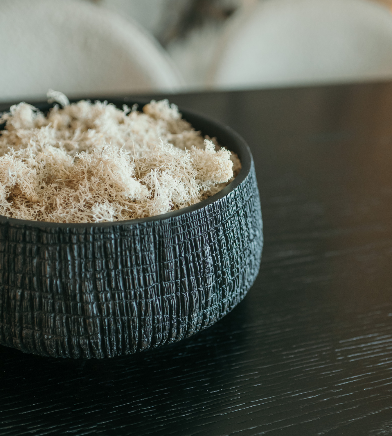 Small Low Black Yakisugi Textured Pot