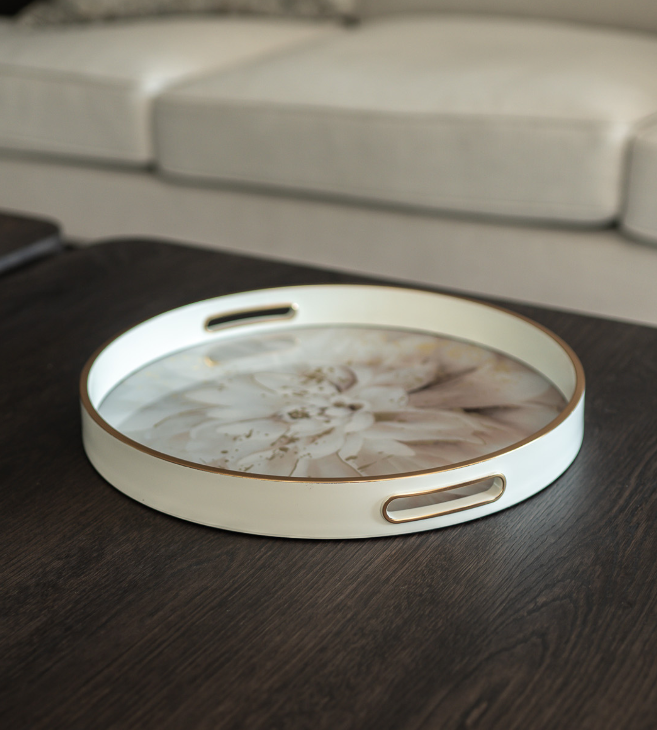 Gold & White Speckled Floral Tray