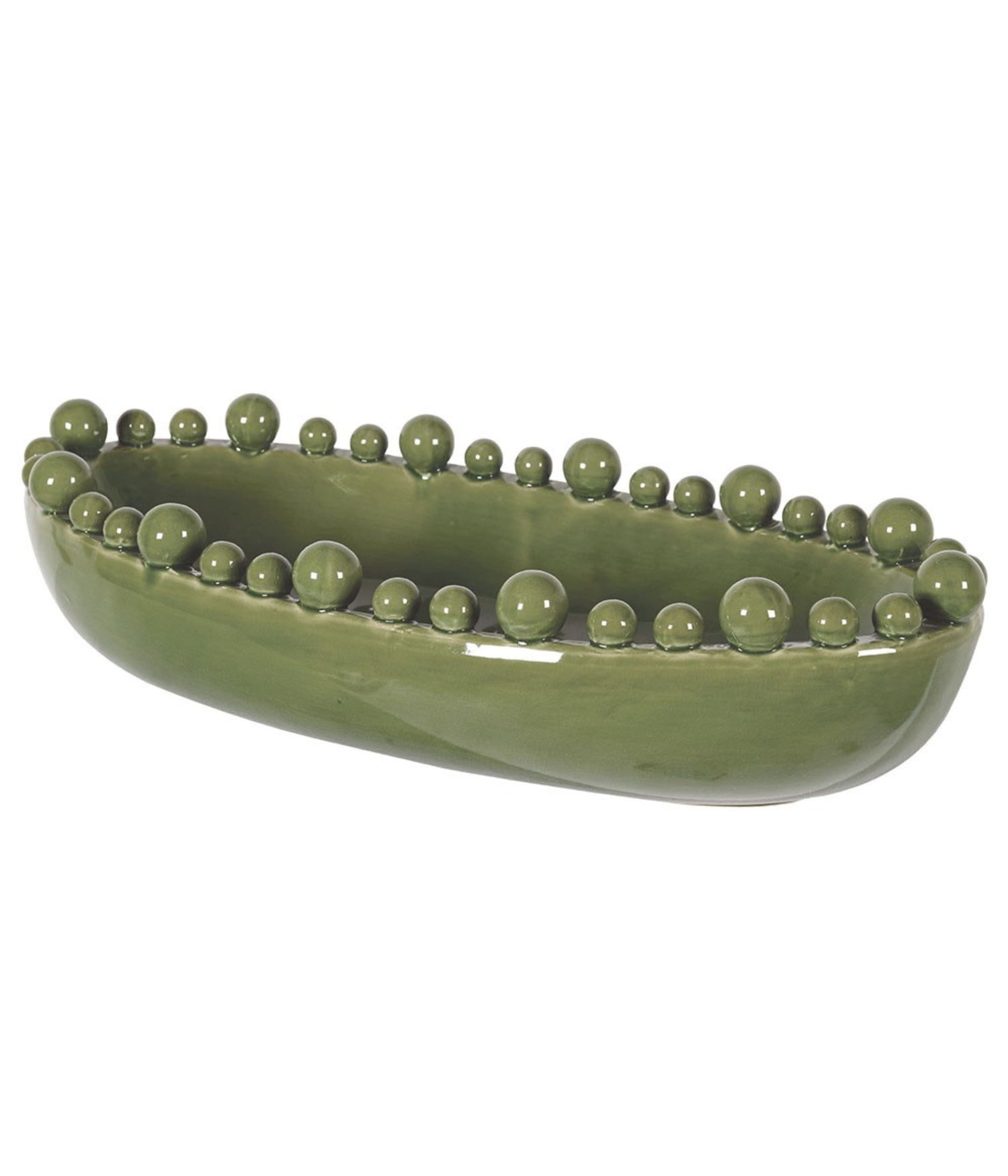 Green Ceramic Oval Bobble Edged Bowl