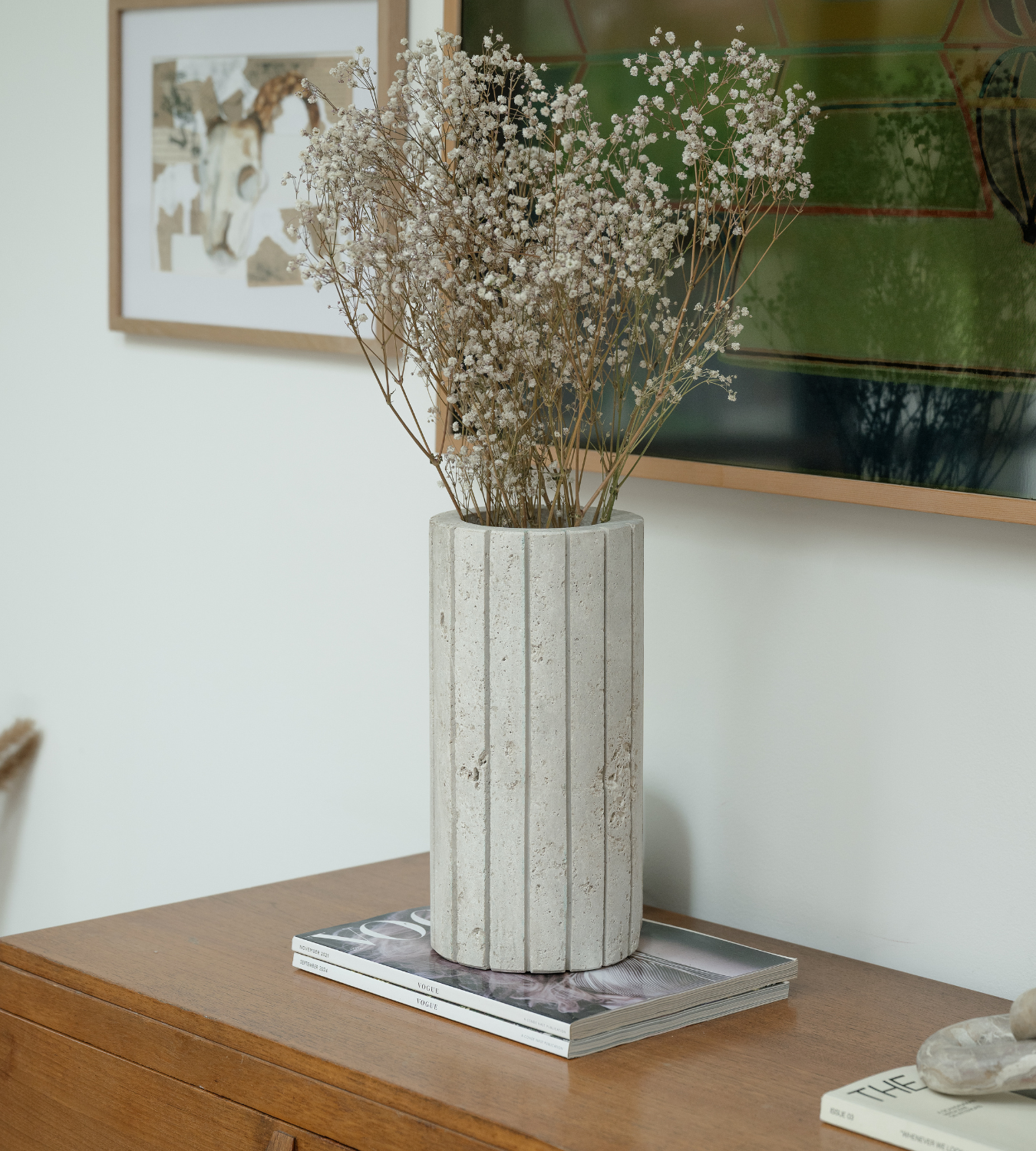 Travertine Ribbed Vase