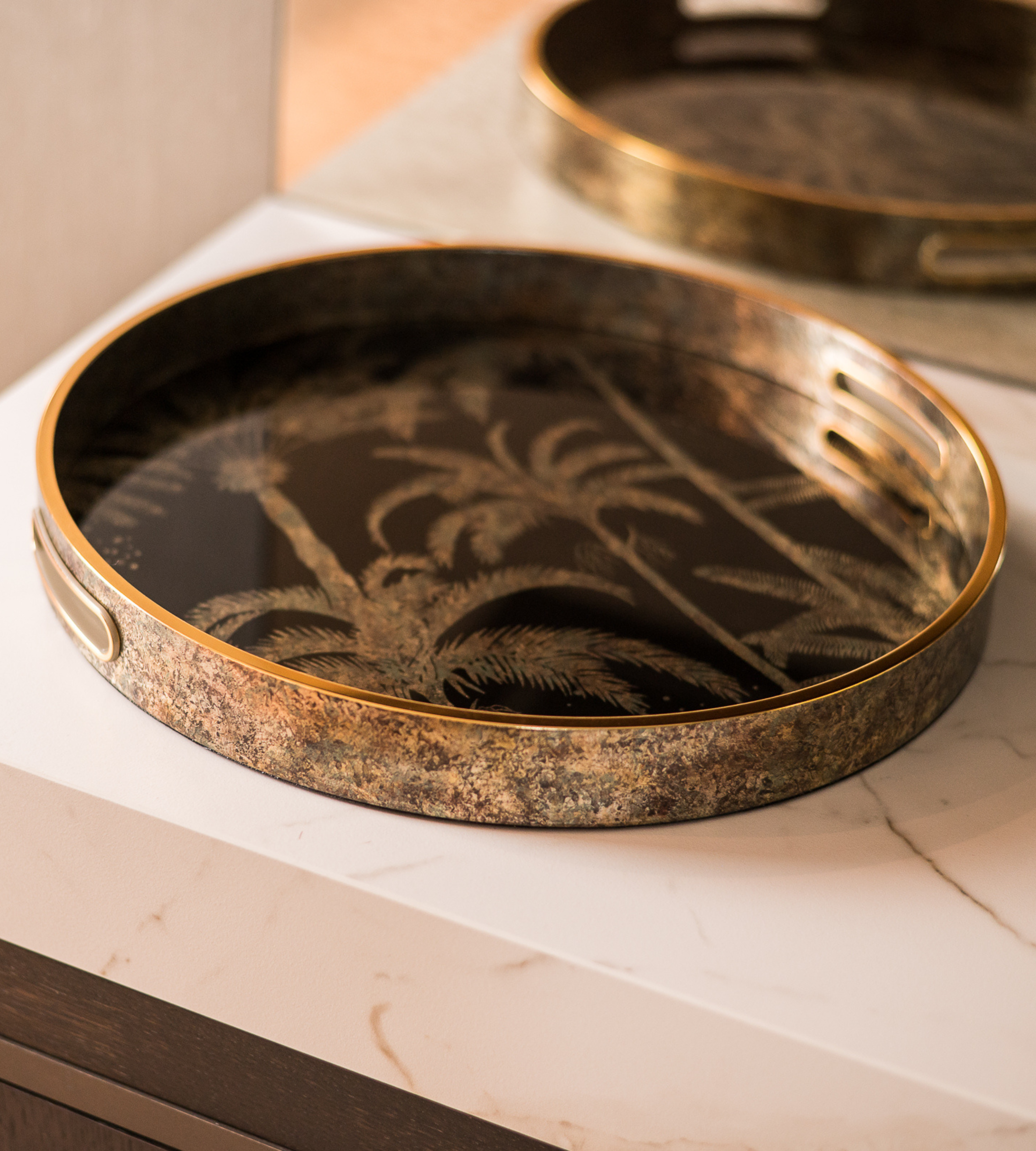 Palm Tree Patterned Bronze/Black Tray