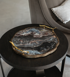 Marble Effect Flat Tray with Gold Handles
