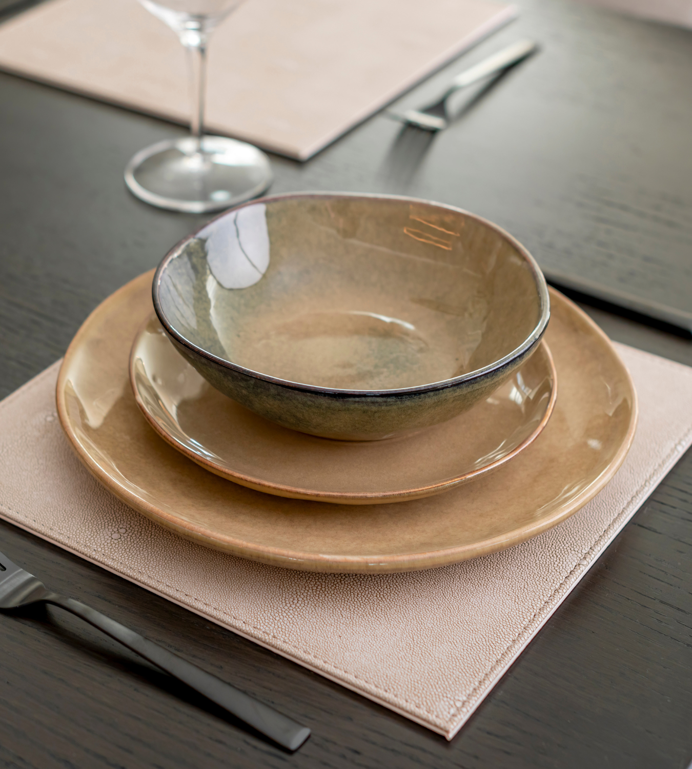 Taupe Organic Shape 12 Piece Ceramic Dinner Set