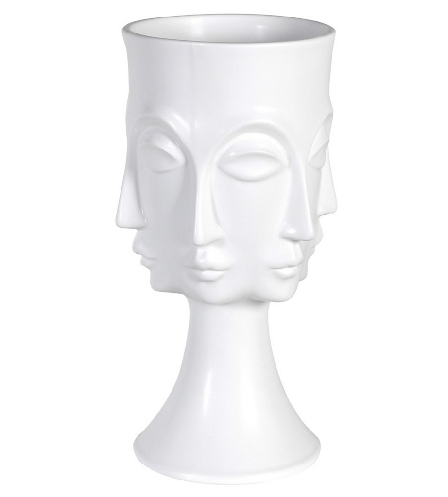 White Multi Faces Ceramic Vase