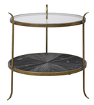 Round Glass Table with Wood Textured Shelf