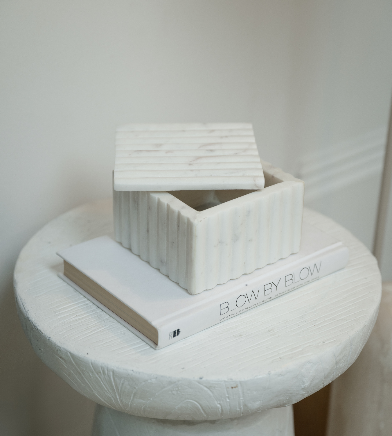 Isla Square White Fluted Marble Box