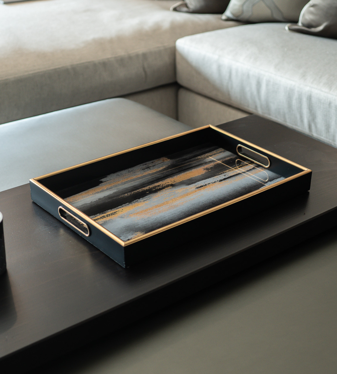 Abstract Gold and Black Decorative Tray