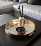 Golden Clouds Mirrored Round Decorative Tray