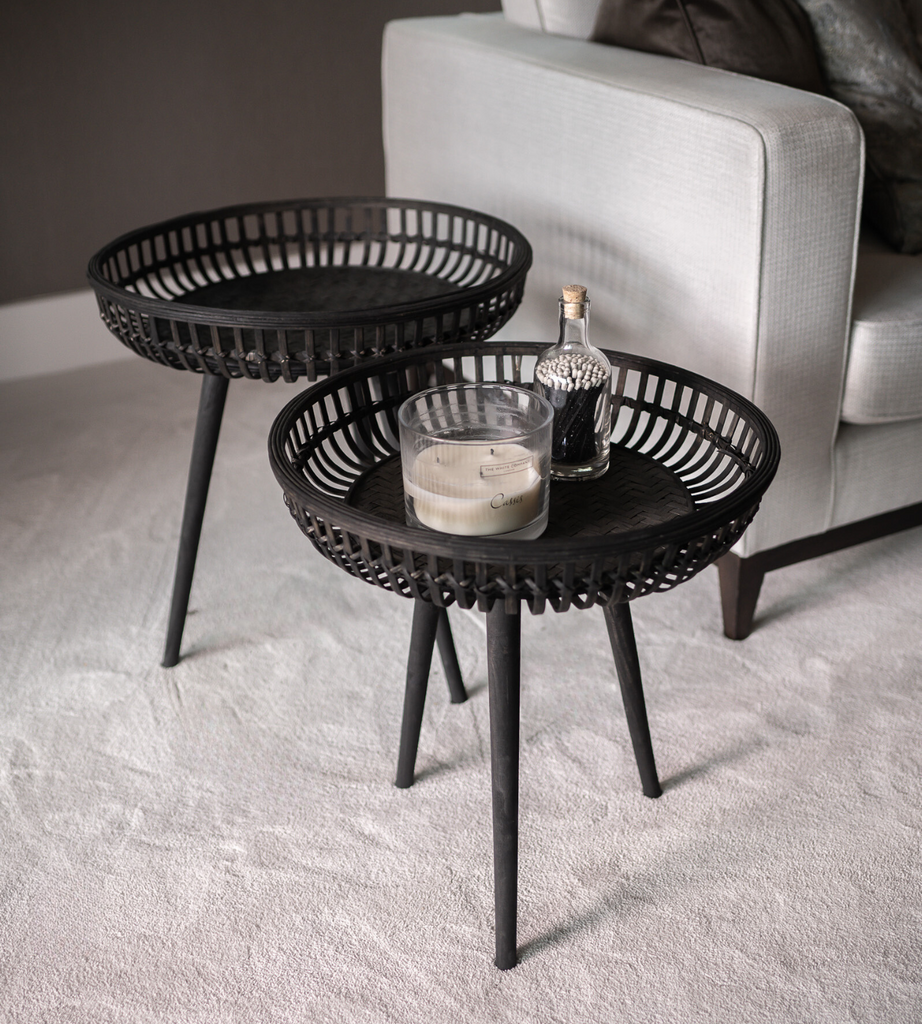 Set of 2 Black Bamboo Round Nest Side Tables