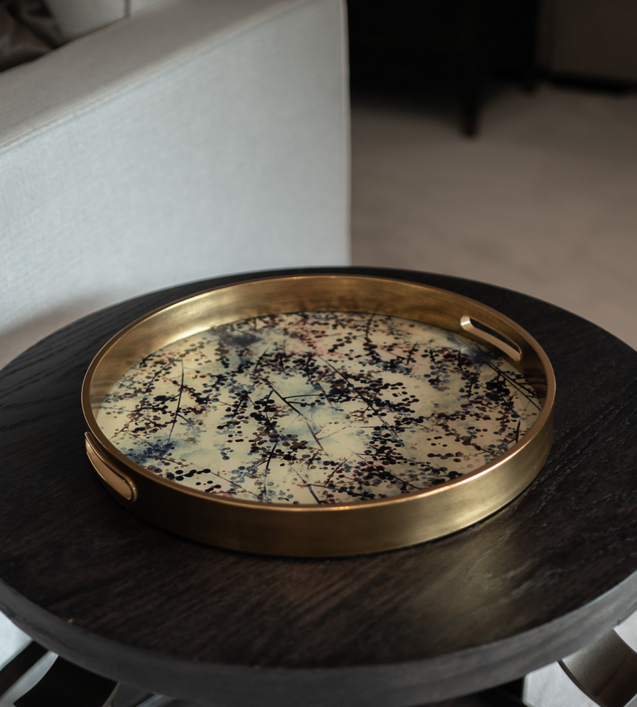 Round Gold and Blossom Effect Tray