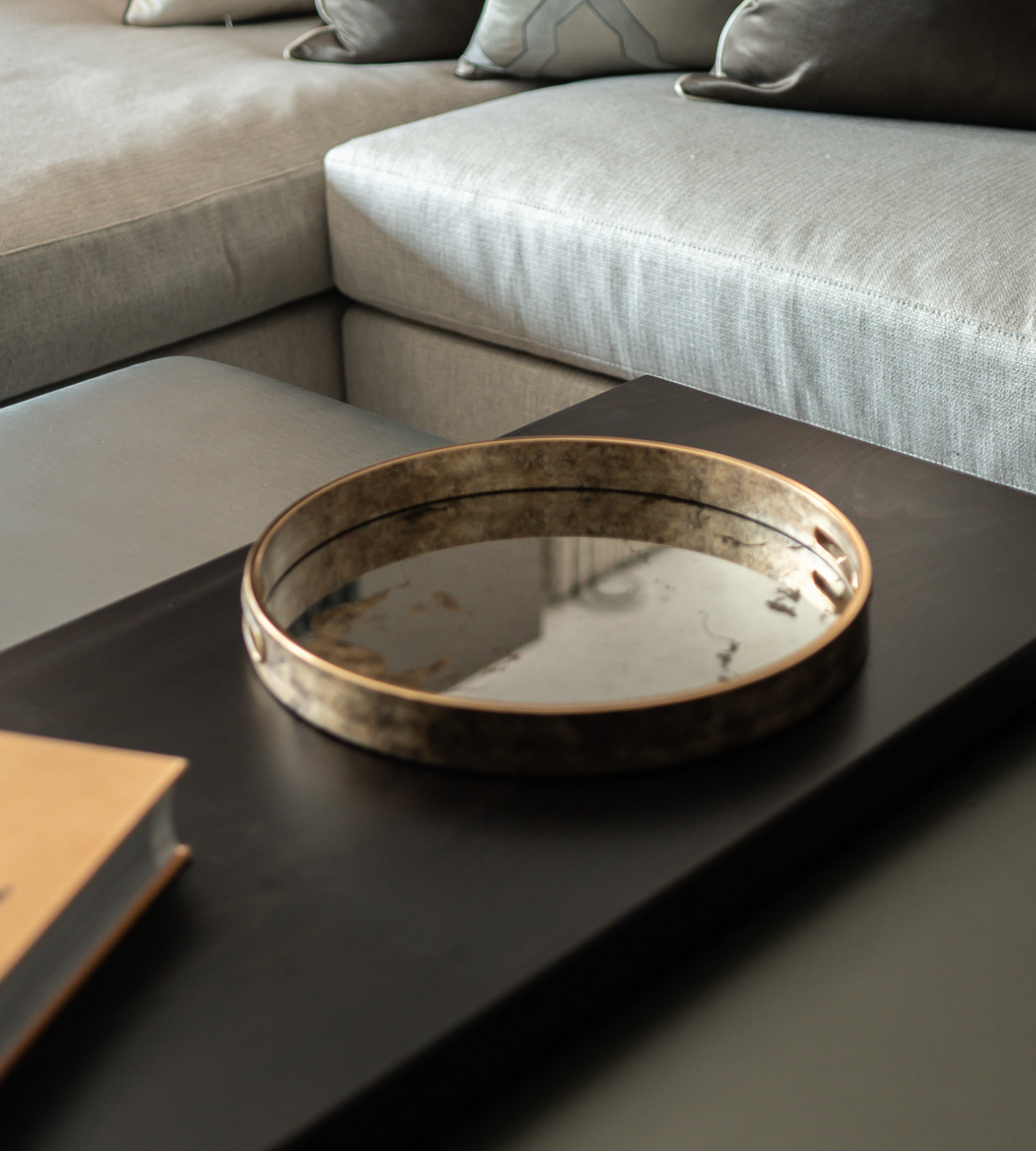 Round Marble Effect Mirrored Bronze Tray โ Chloe Jade Home