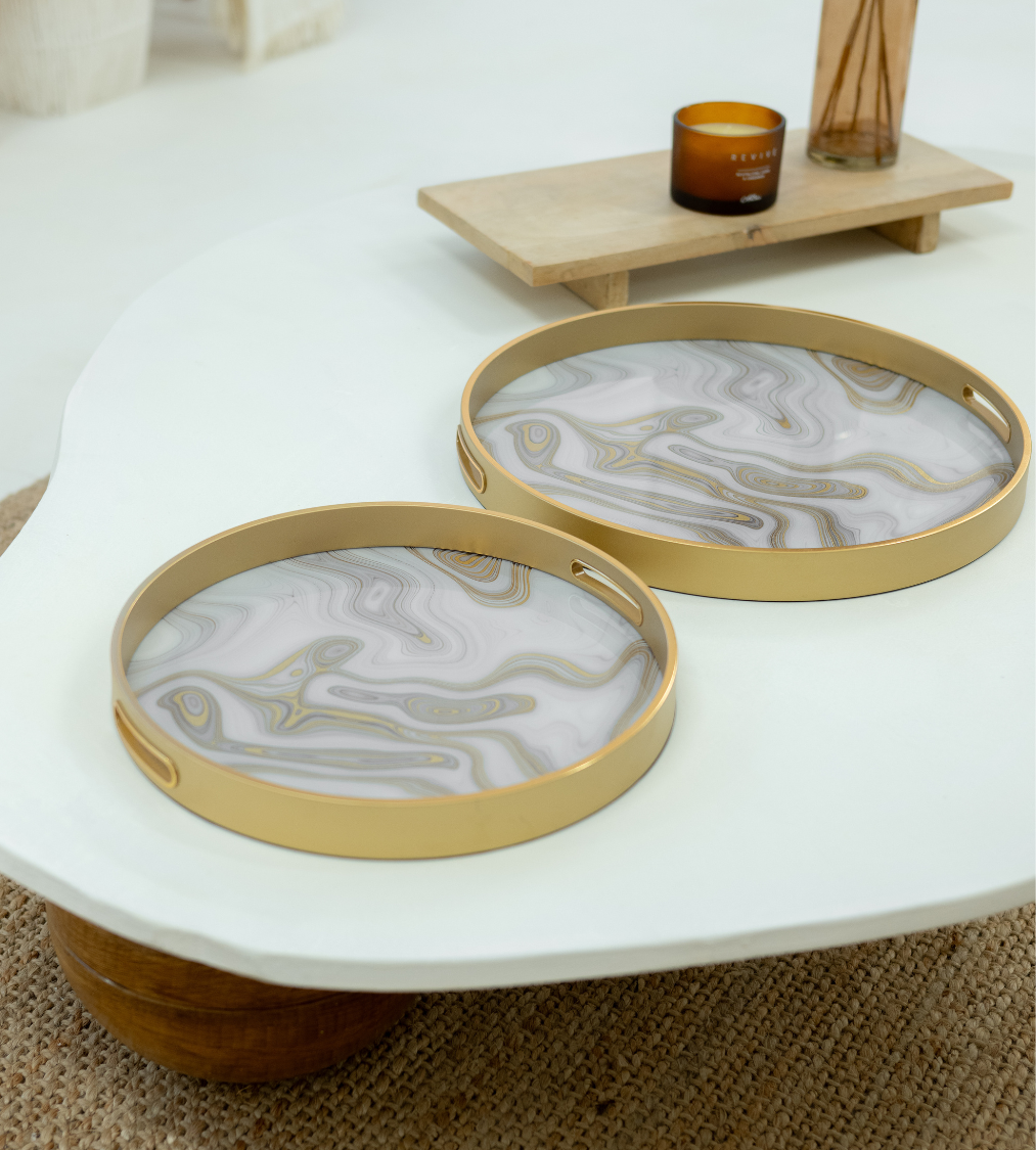 Set of 2 Gold Swirl Round Trays