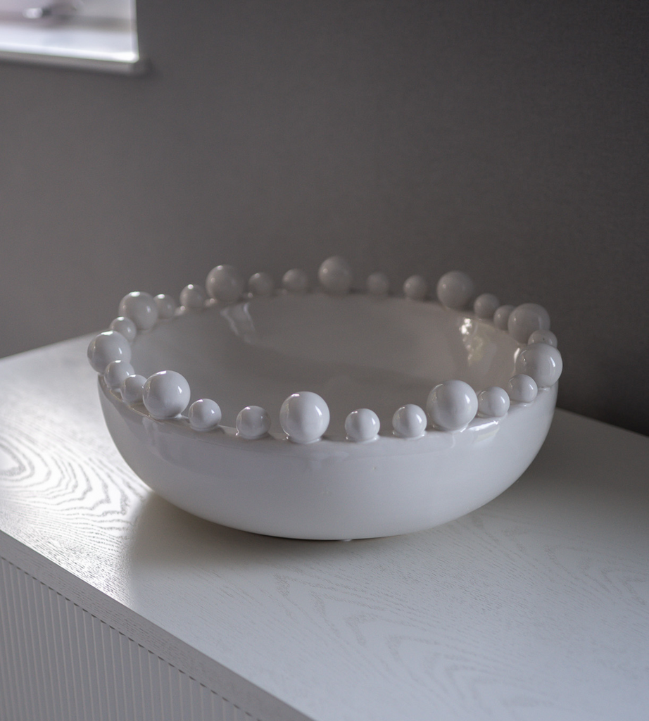 White Ceramic Bobble Edged Bowl