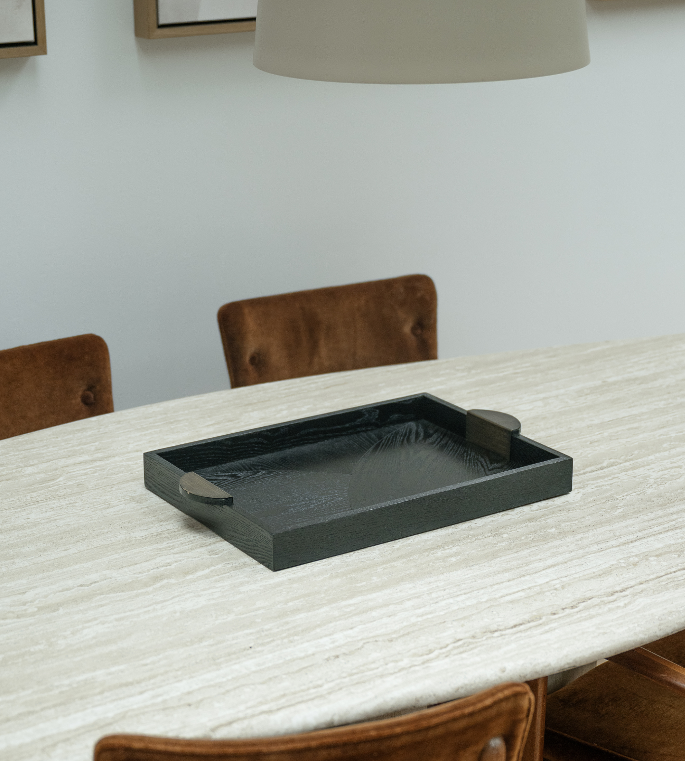 Black Wooden Tray with Gold Handle