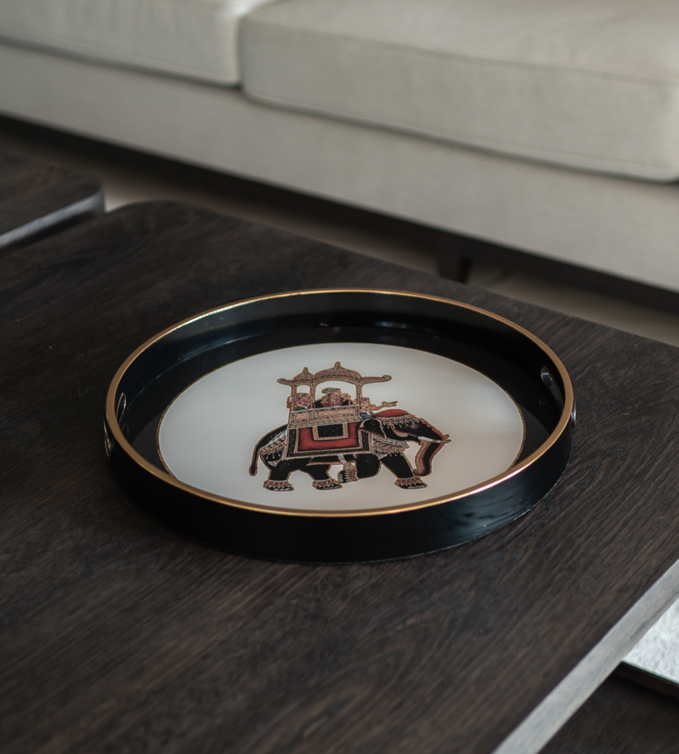 Dark Black & Gold Rimmed Elephant Tray