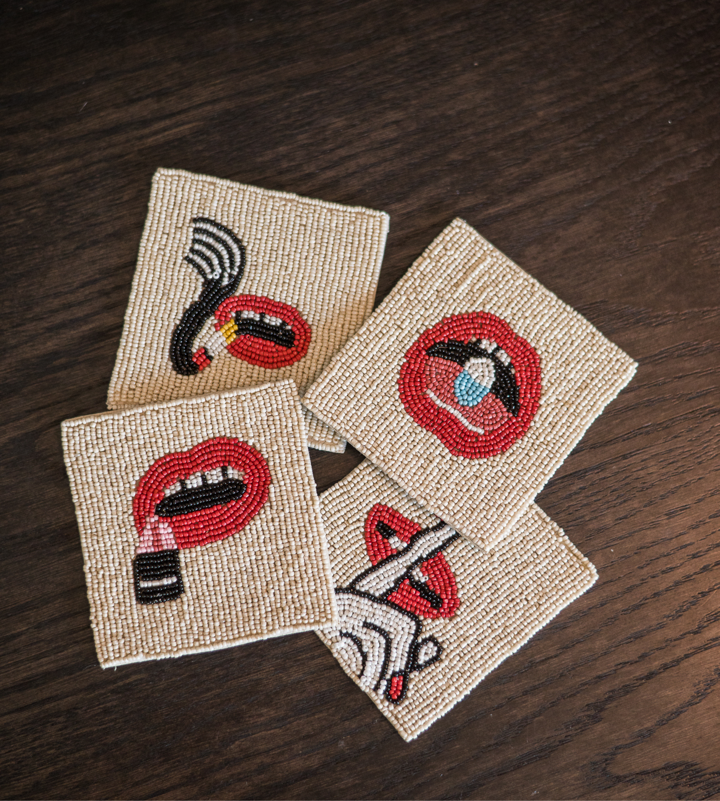 Set of 4 Beaded Lips Coasters
