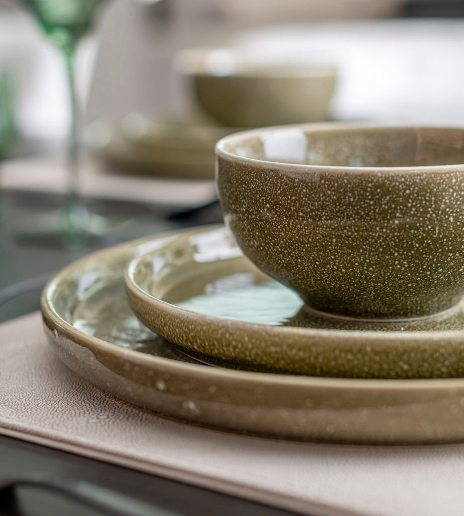 Set of 12 Pujol Green Ceramic Dinner Set