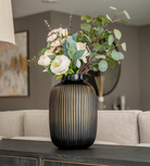 Large Hand Blown Amber Glass Ribbed Vase