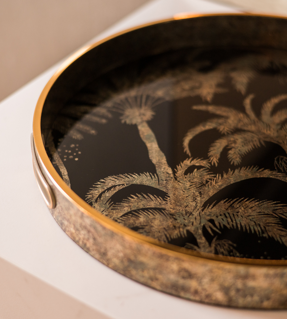 Palm Tree Patterned Bronze/Black Tray