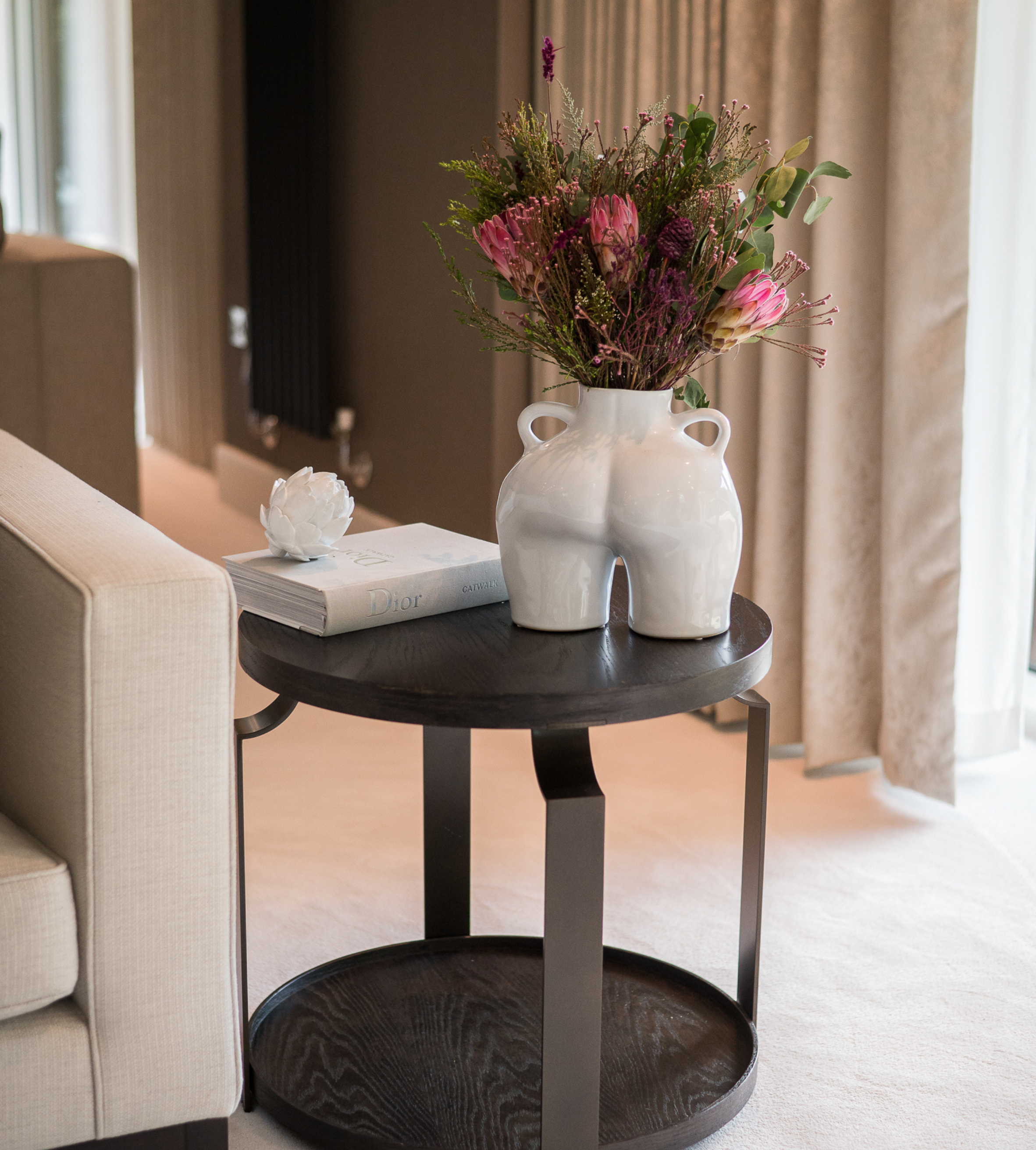 White Love Handles Ceramic Body Vase