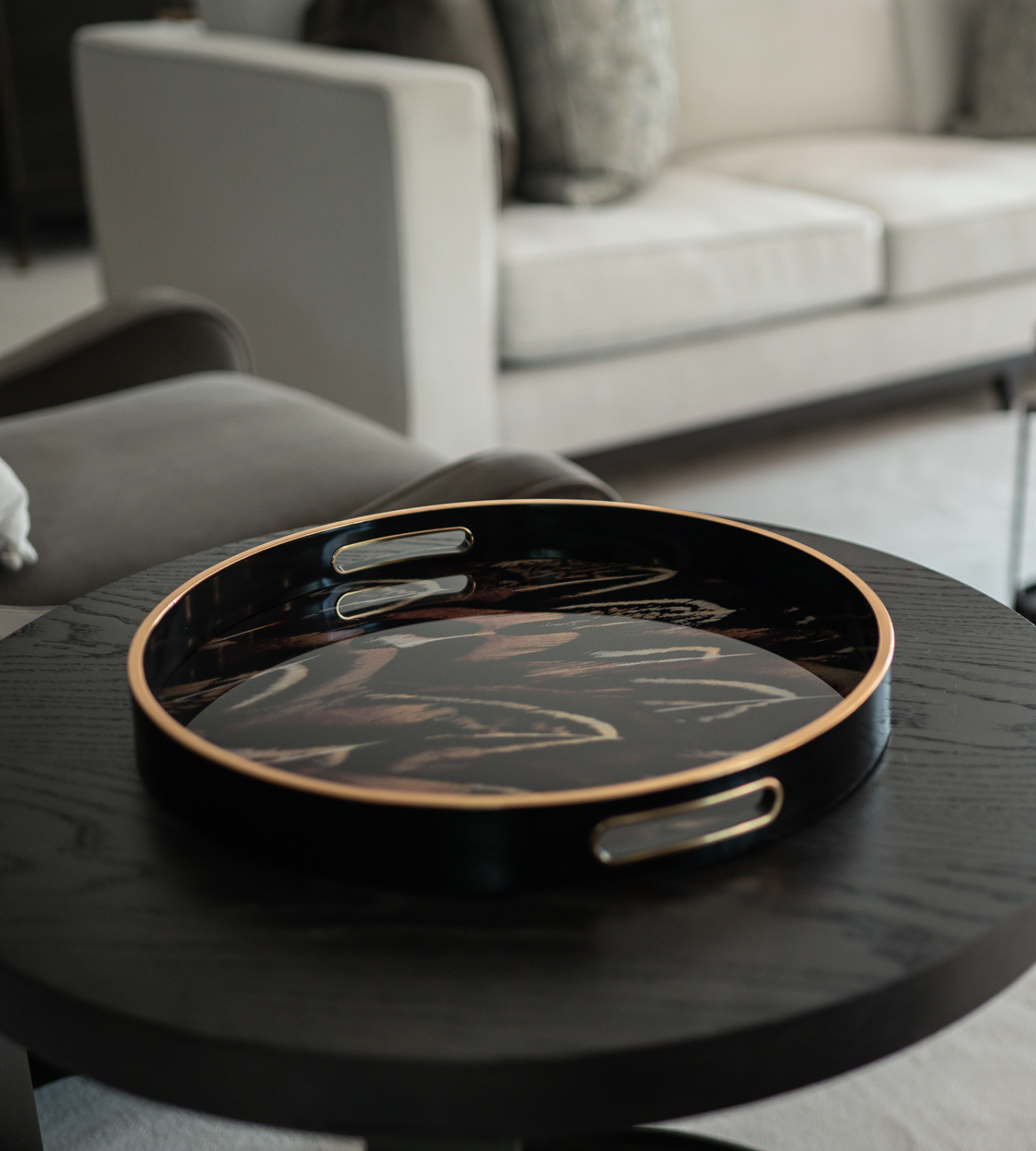 Round Autumnal Dark Feathers Tray