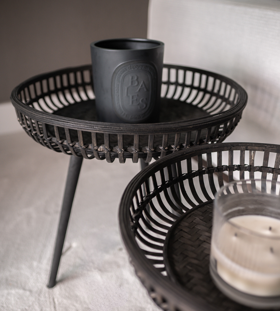 Set of 2 Black Bamboo Round Nest Side Tables