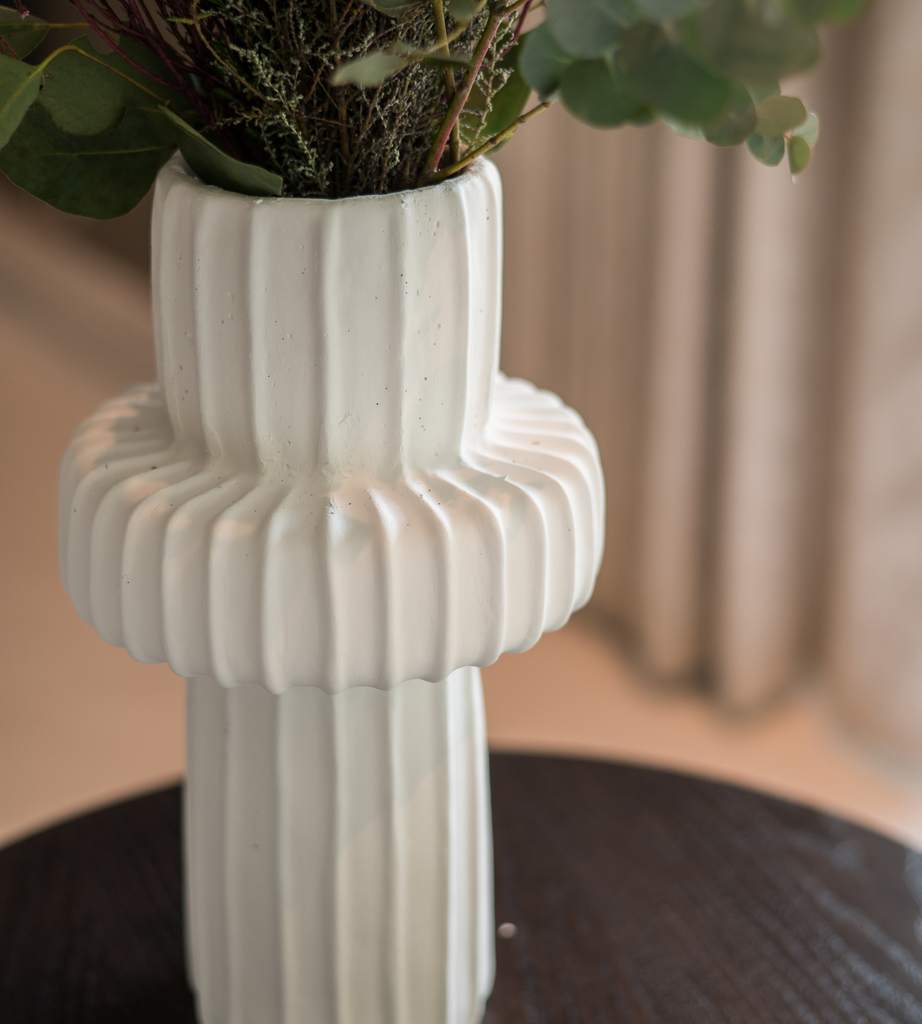 White Ceramic Ribbed Vase