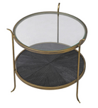 Round Glass Table with Wood Textured Shelf