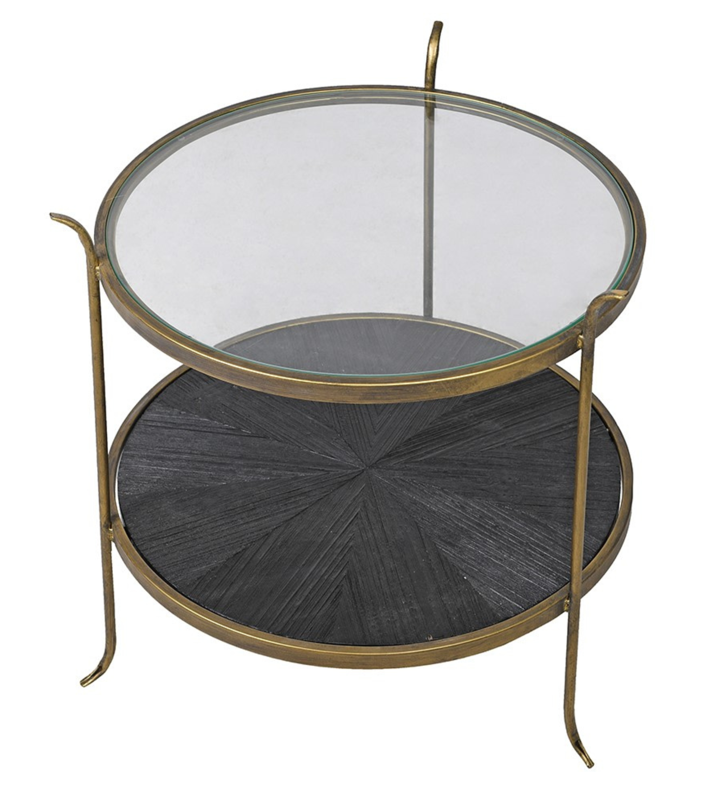 Round Glass Table with Wood Textured Shelf