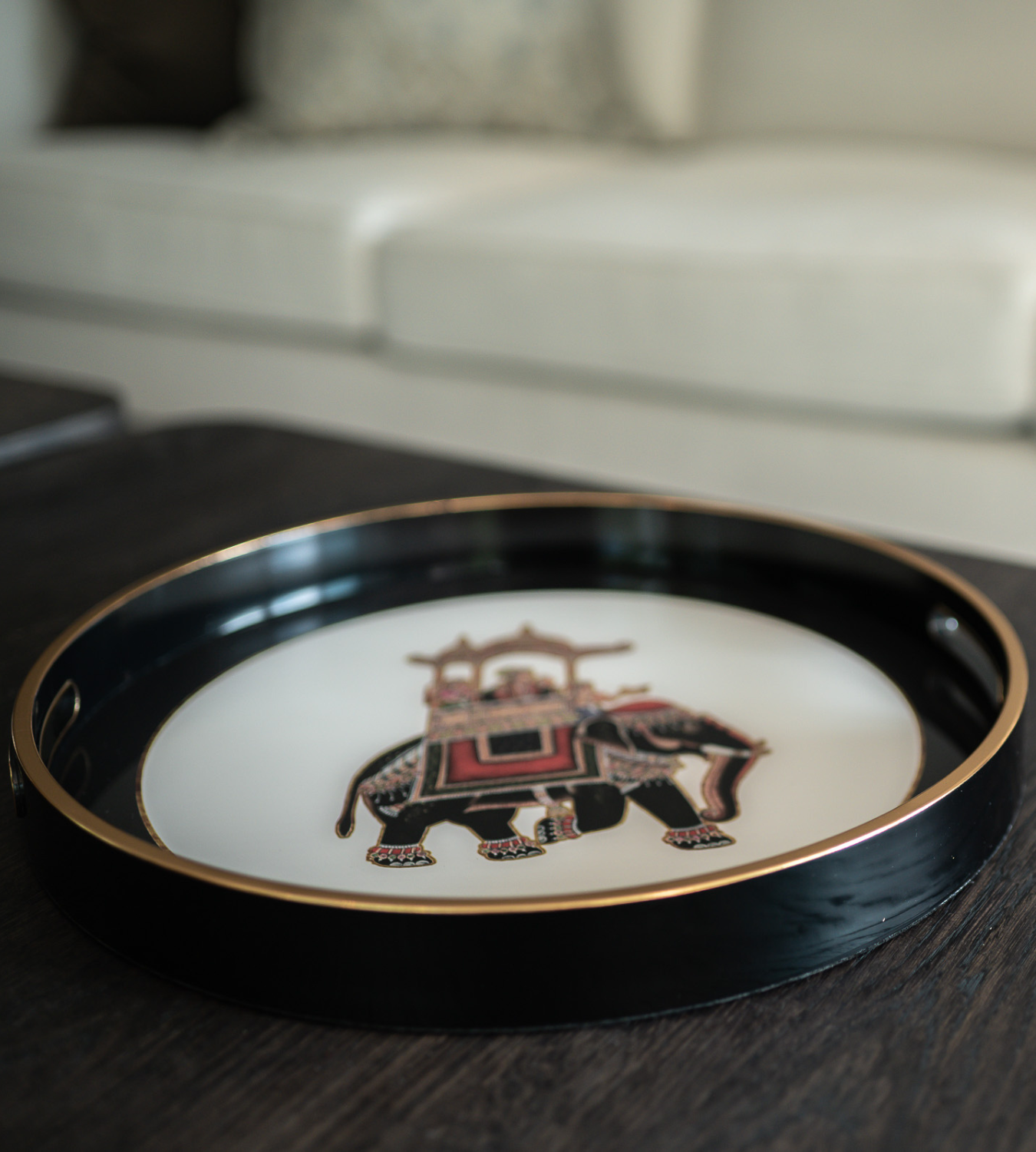 Dark Black & Gold Rimmed Elephant Tray