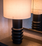 Black Ringed Ceramic Table Lamp with Linen Shade