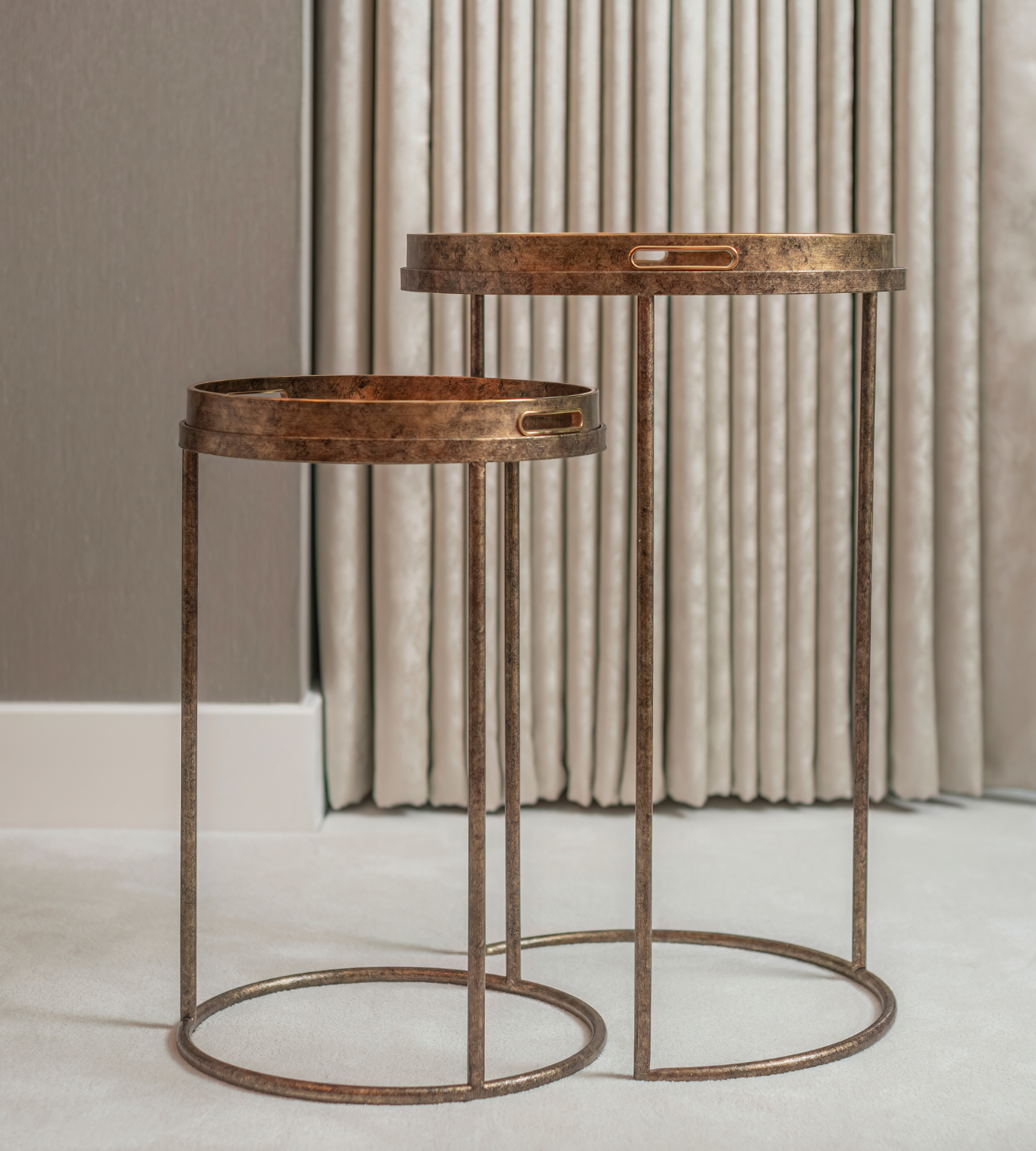 Set of 2 Gold Marble Mirror Round Tray Tables