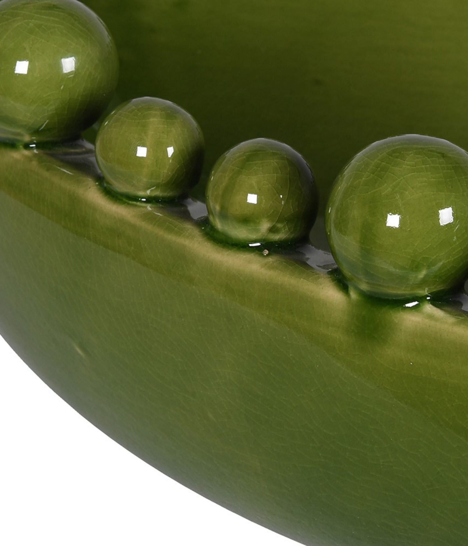 Green Ceramic Oval Bobble Edged Bowl