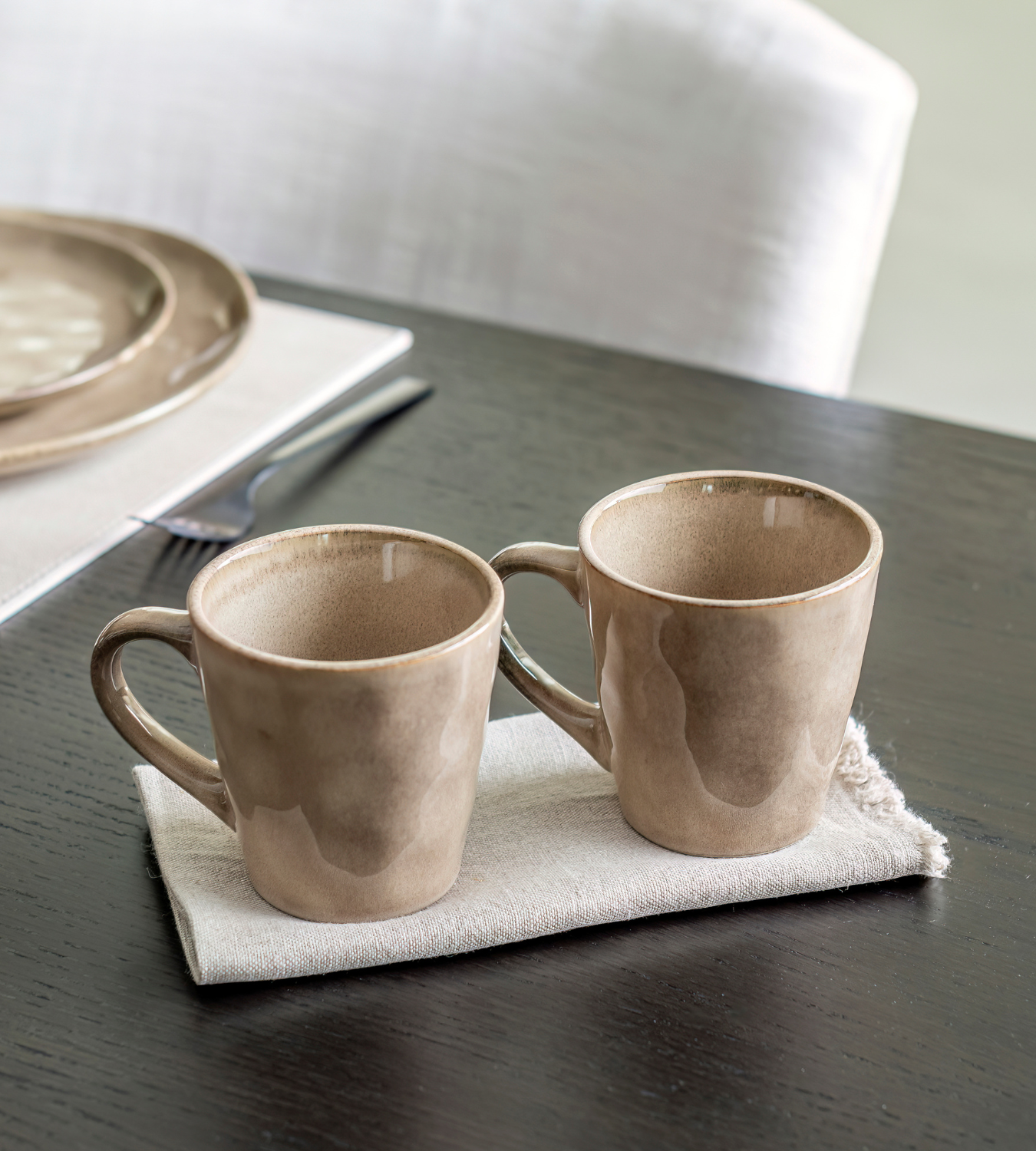 Set of 4 Taupe Organic Ceramic Mugs