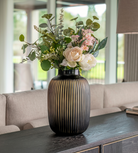 Large Hand Blown Amber Glass Ribbed Vase