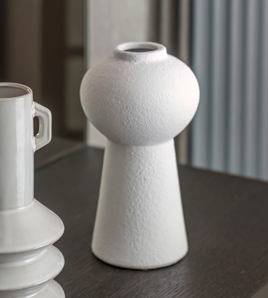 White Ceramic Bulbous Top Vase