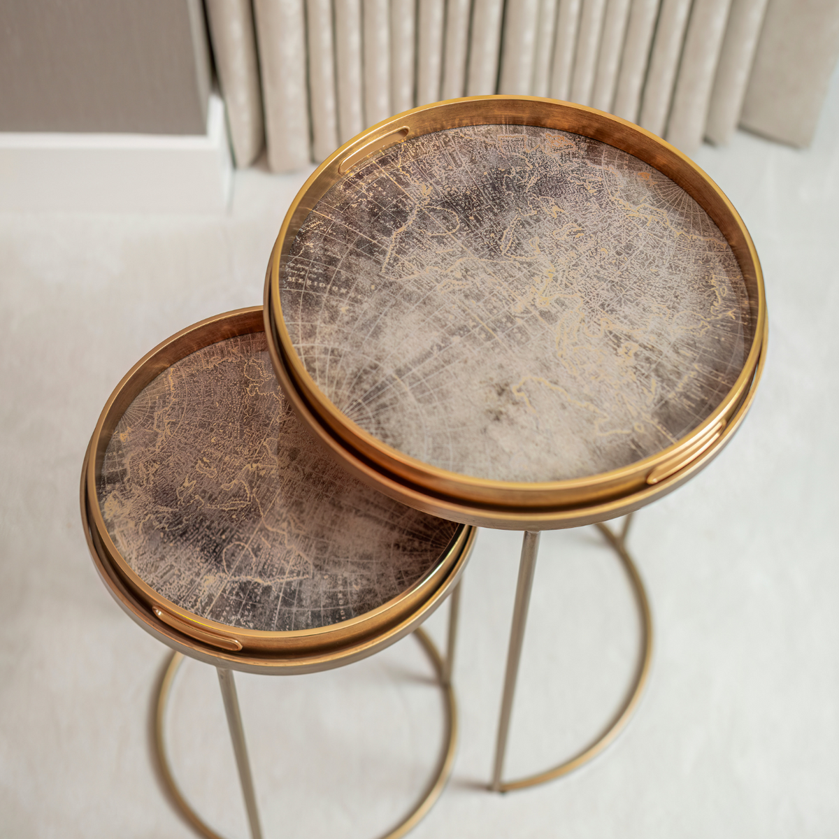 Set of 2 Bronze World Map Round Tray Tables – Chloe Jade Home