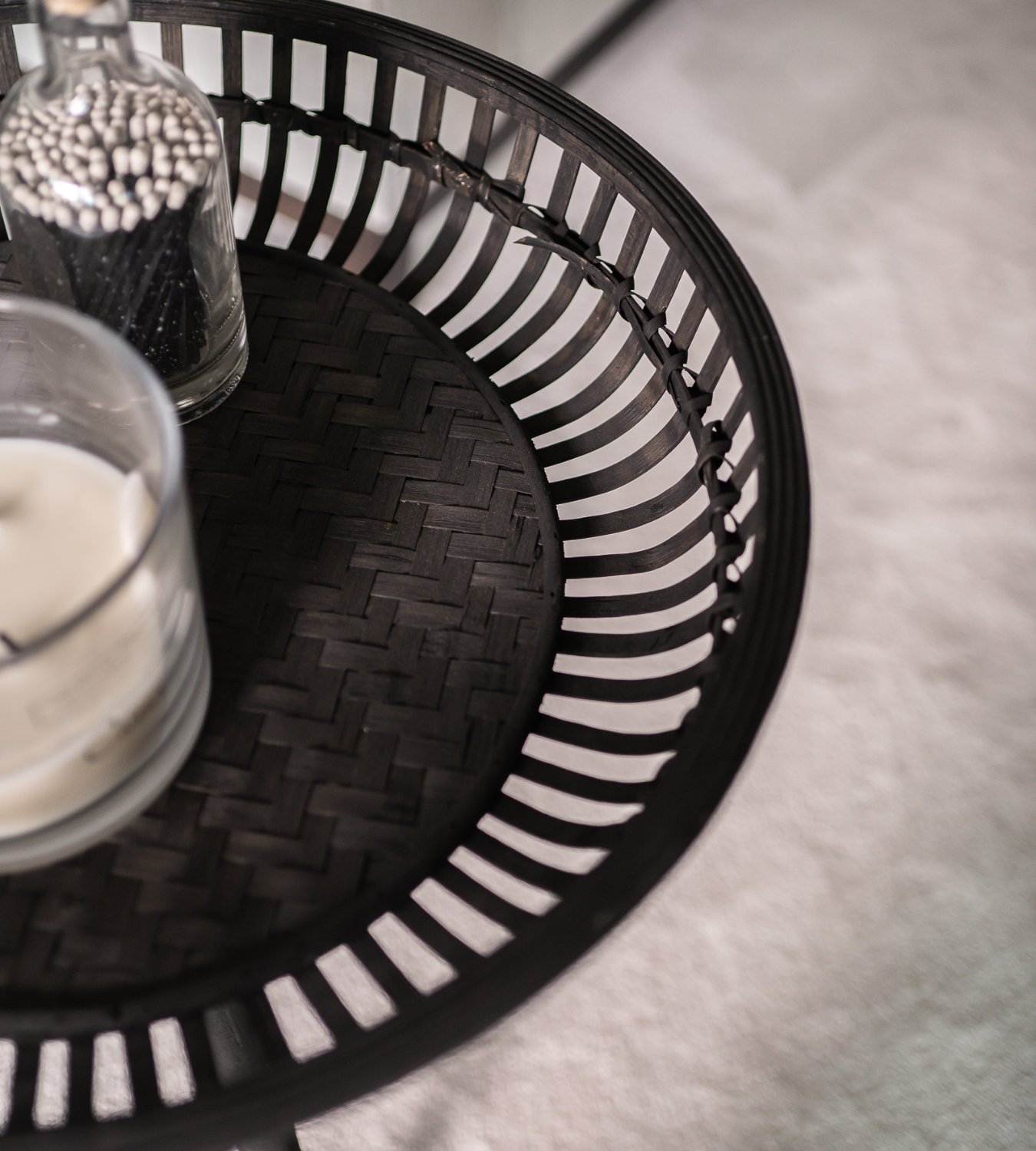 Set of 2 Black Bamboo Round Nest Side Tables
