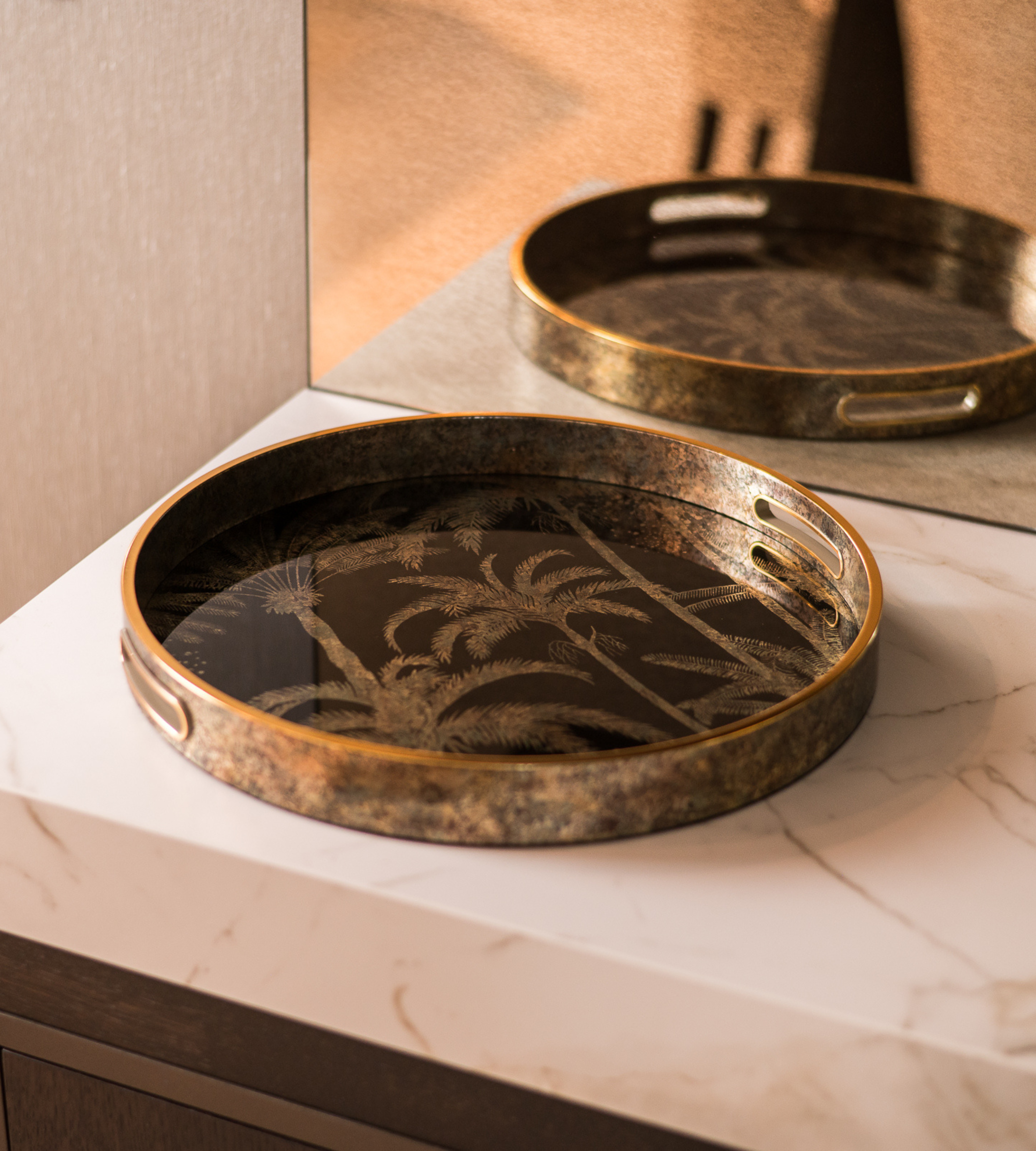 Palm Tree Patterned Bronze/Black Tray