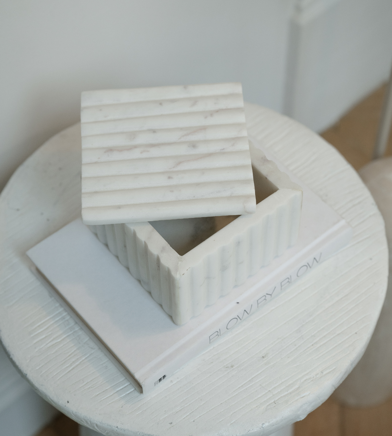 Isla Square White Fluted Marble Box