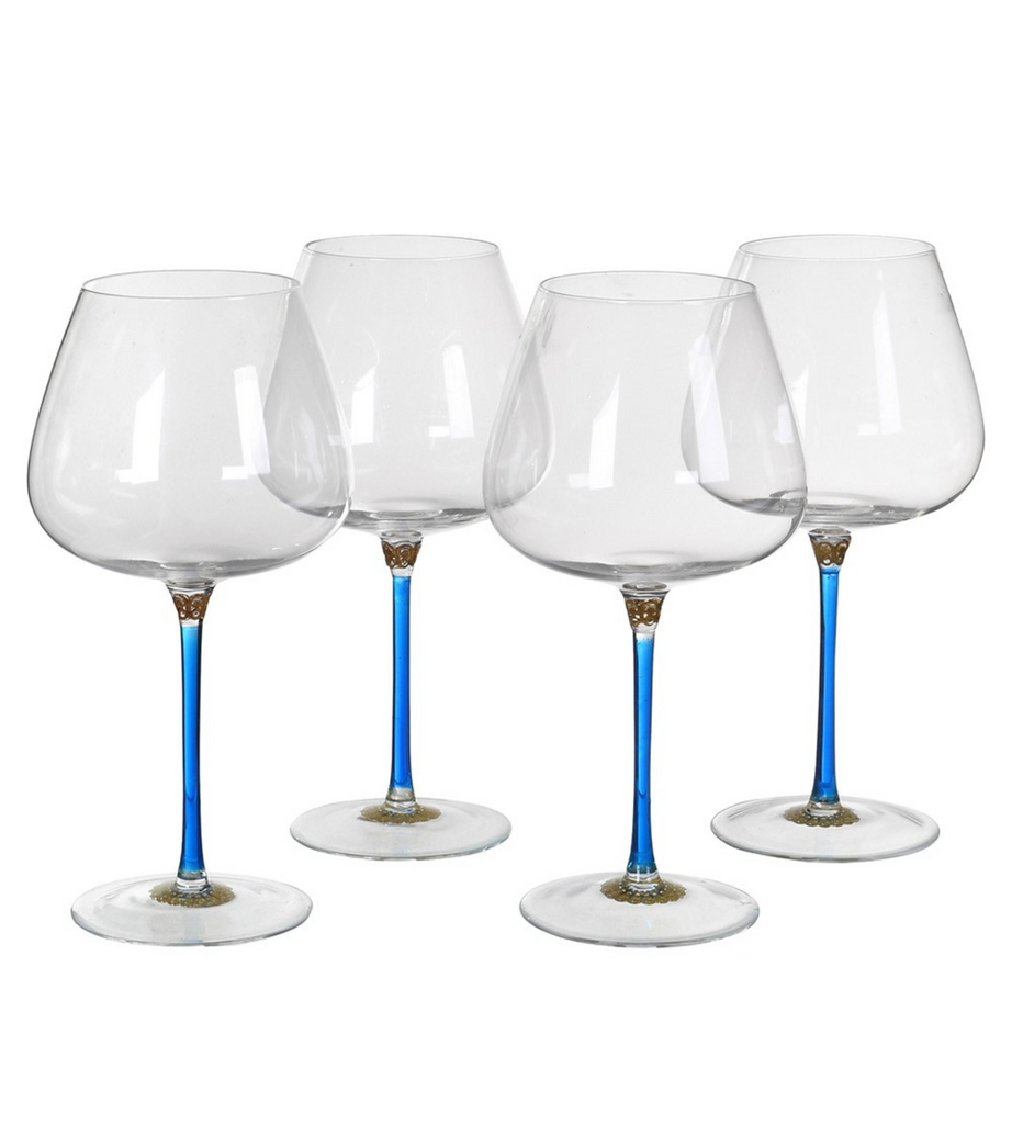 Set of 4 Blue and Gold Stem Gin Glasses