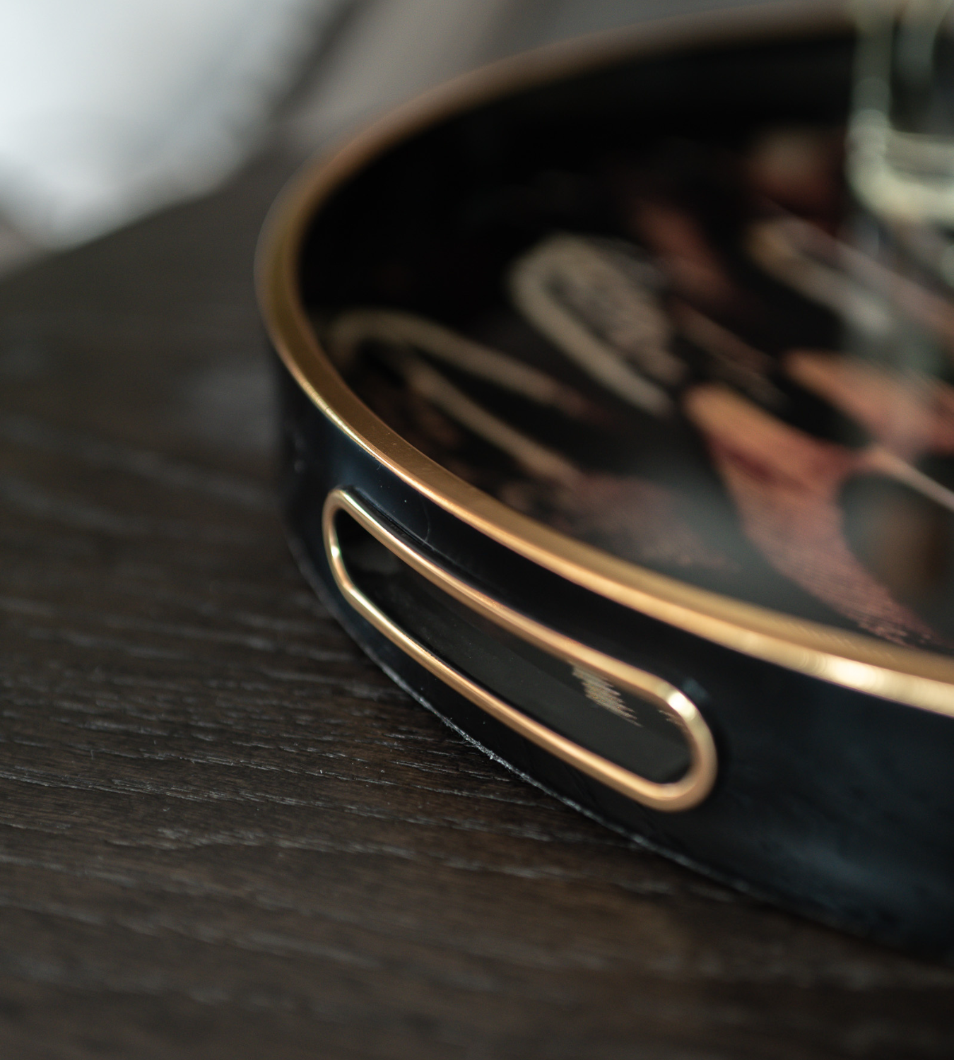 Round Autumnal Dark Feathers Tray