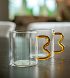 Set of 4 Amber Wave Handle Glass Mugs