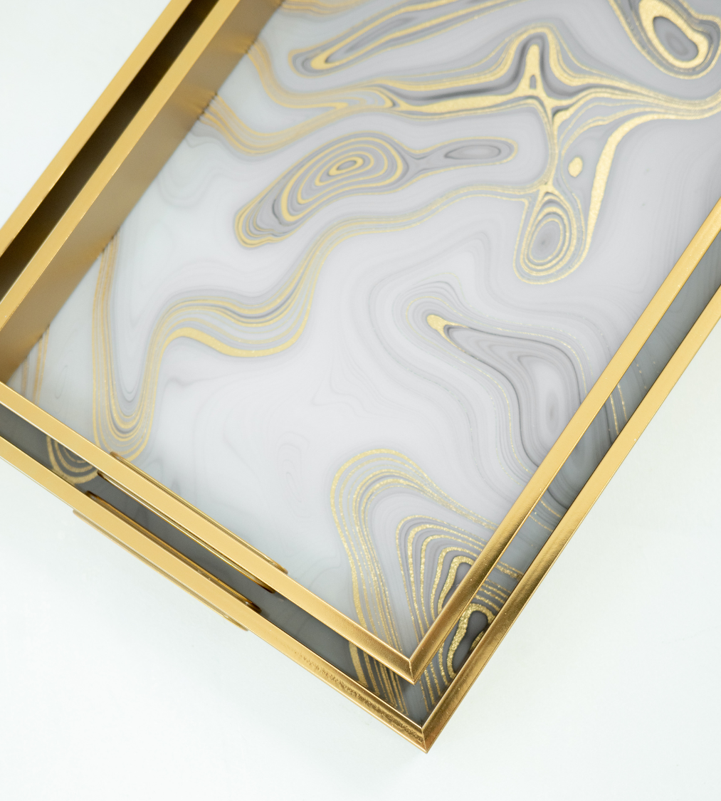 Set of 2 Gold Swirl Rectangular Trays