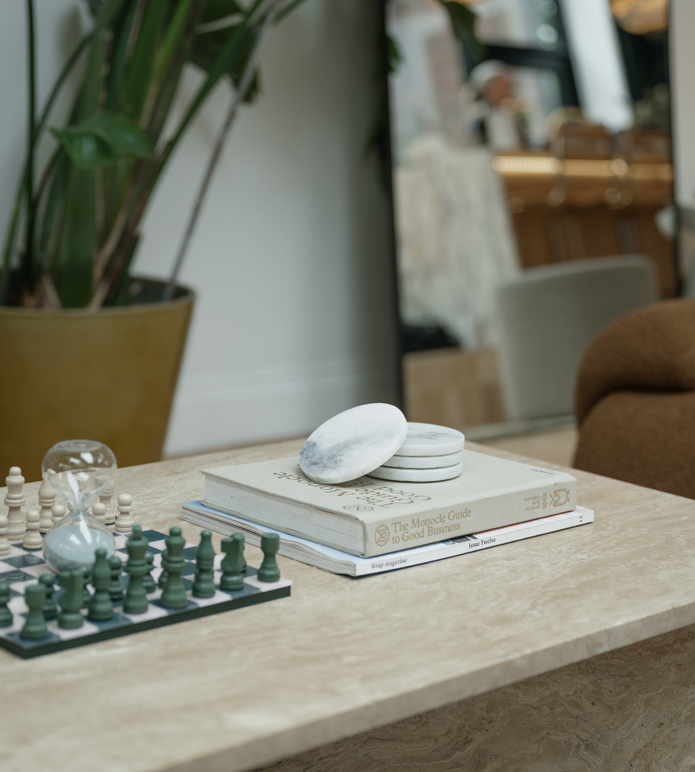 Set of 4 White Marble Round Coasters